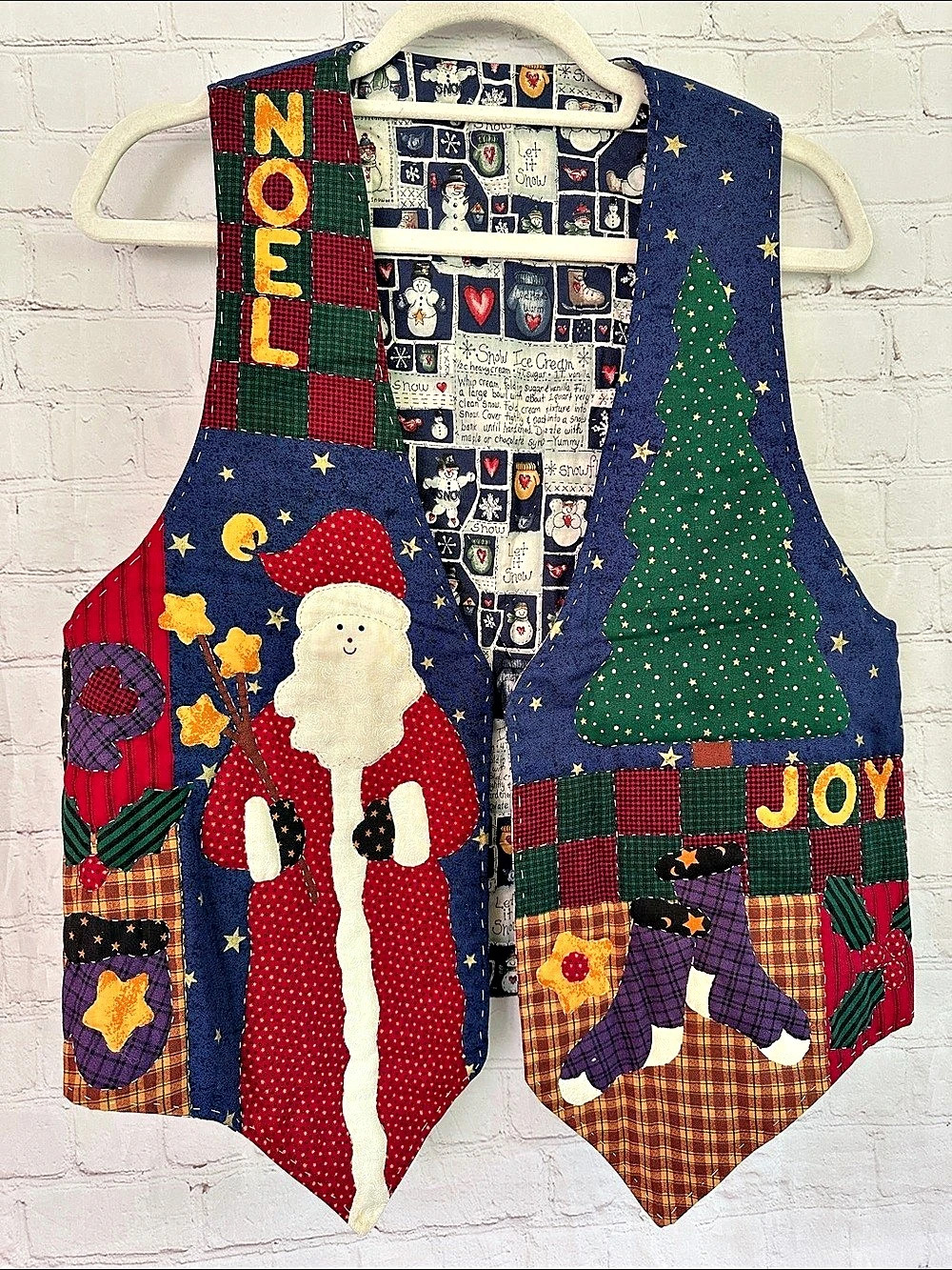 Hand Crafted Quilted Reversible Holiday Vest in Blue & Red One Size Fits Most